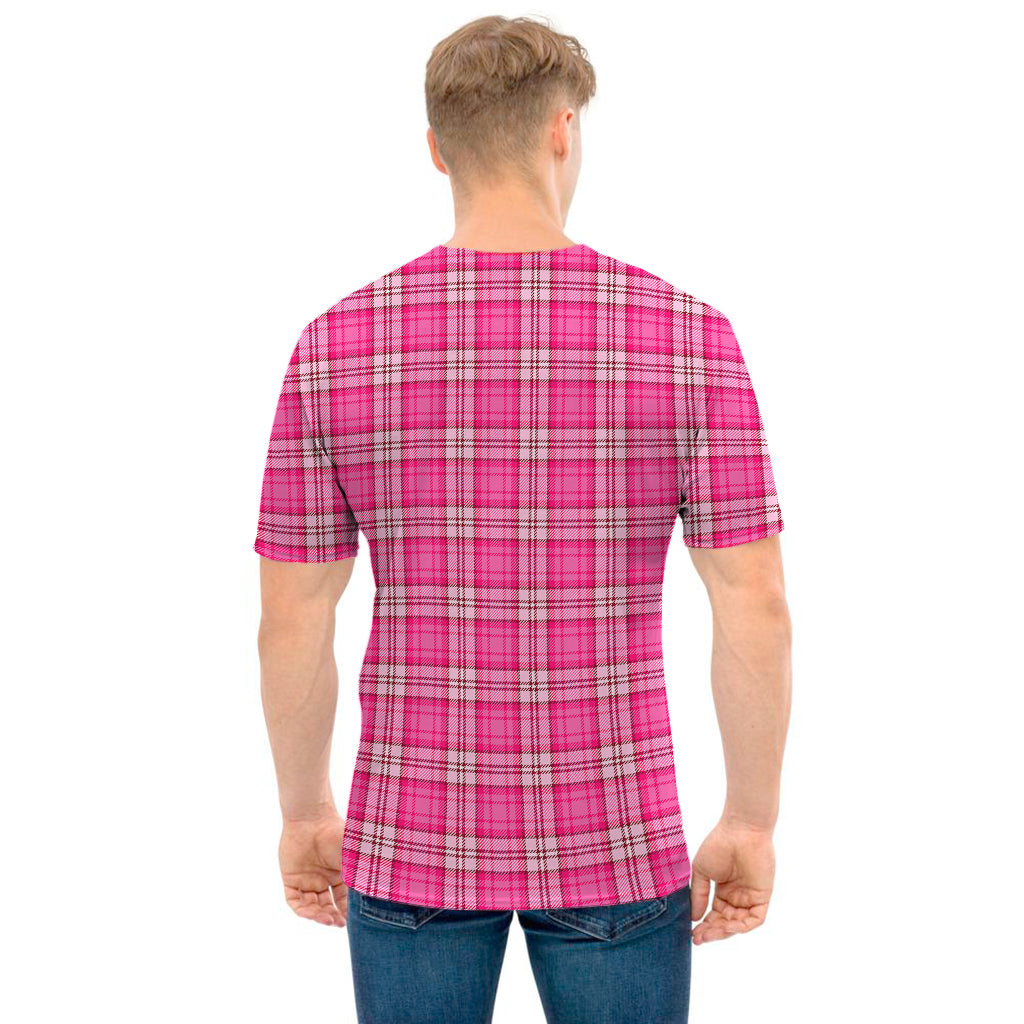 Pink And White Tartan Pattern Print Men's T-Shirt