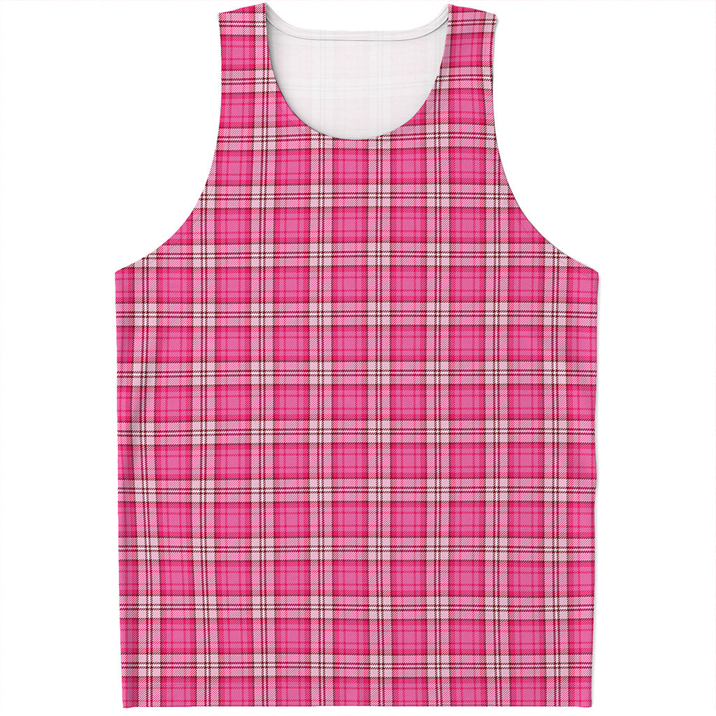 Pink And White Tartan Pattern Print Men's Tank Top