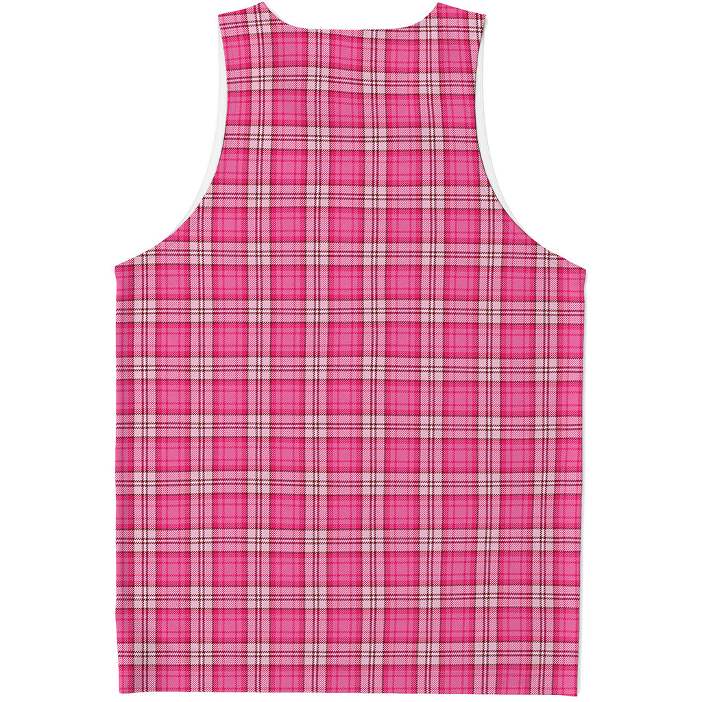 Pink And White Tartan Pattern Print Men's Tank Top