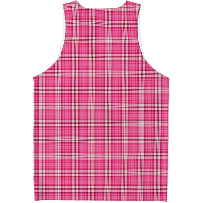 Pink And White Tartan Pattern Print Men's Tank Top