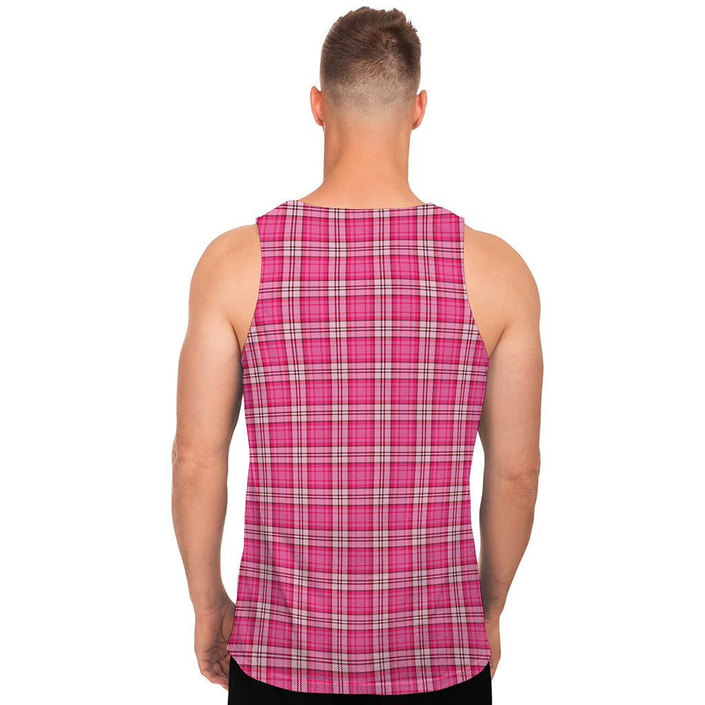 Pink And White Tartan Pattern Print Men's Tank Top