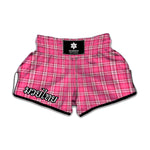 Pink And White Tartan Pattern Print Muay Thai Boxing Shorts