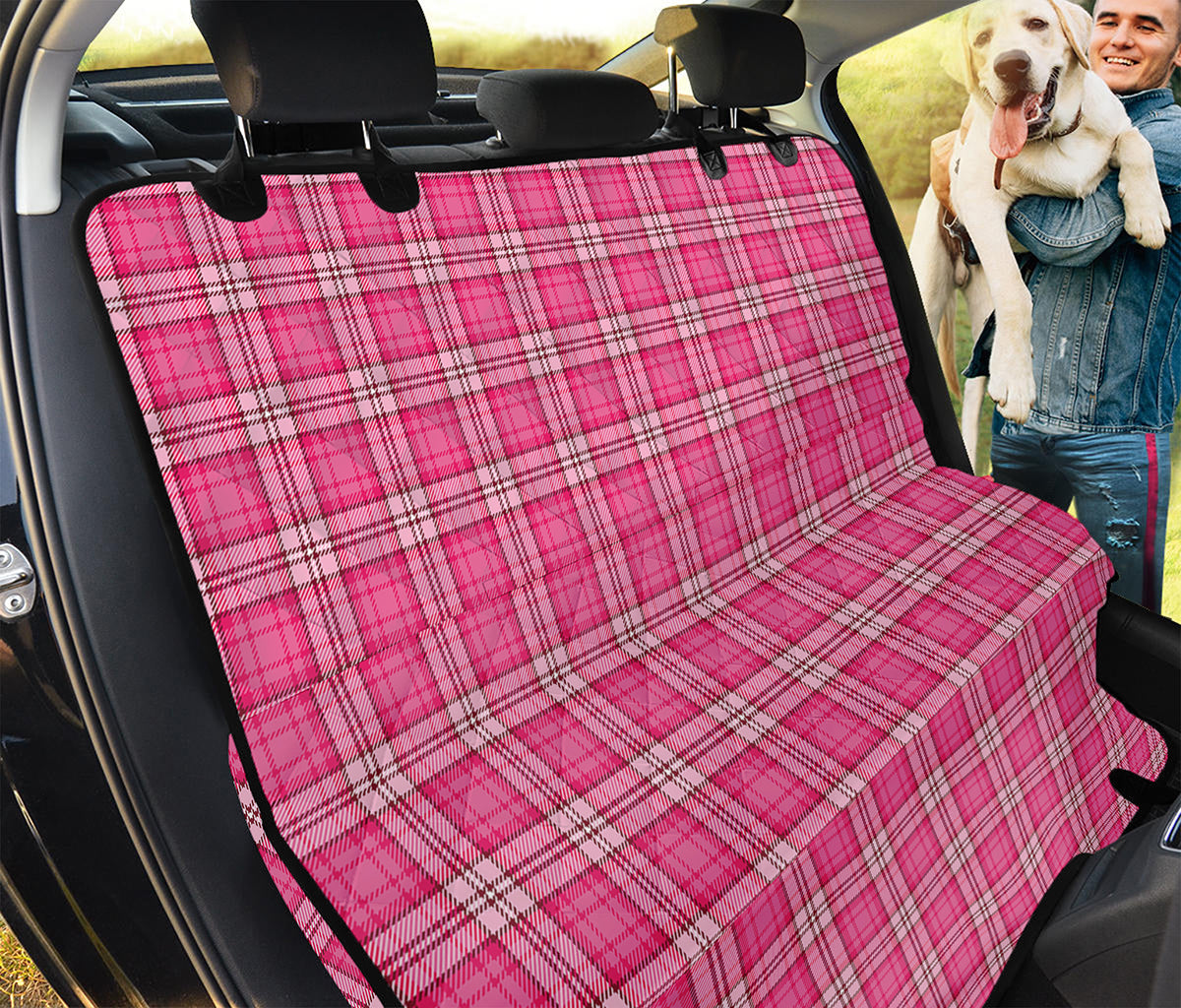 Pink And White Tartan Pattern Print Pet Car Back Seat Cover