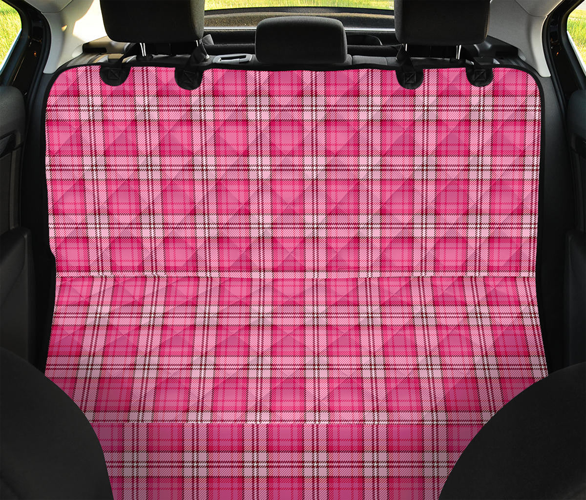Pink And White Tartan Pattern Print Pet Car Back Seat Cover