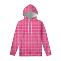 Pink And White Tartan Pattern Print Pullover Hoodie
