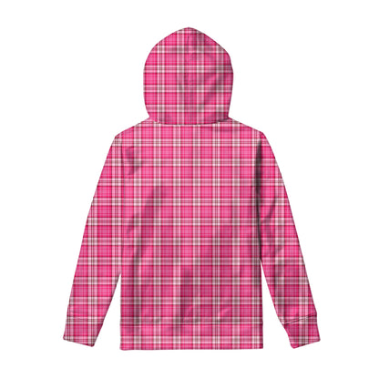 Pink And White Tartan Pattern Print Pullover Hoodie