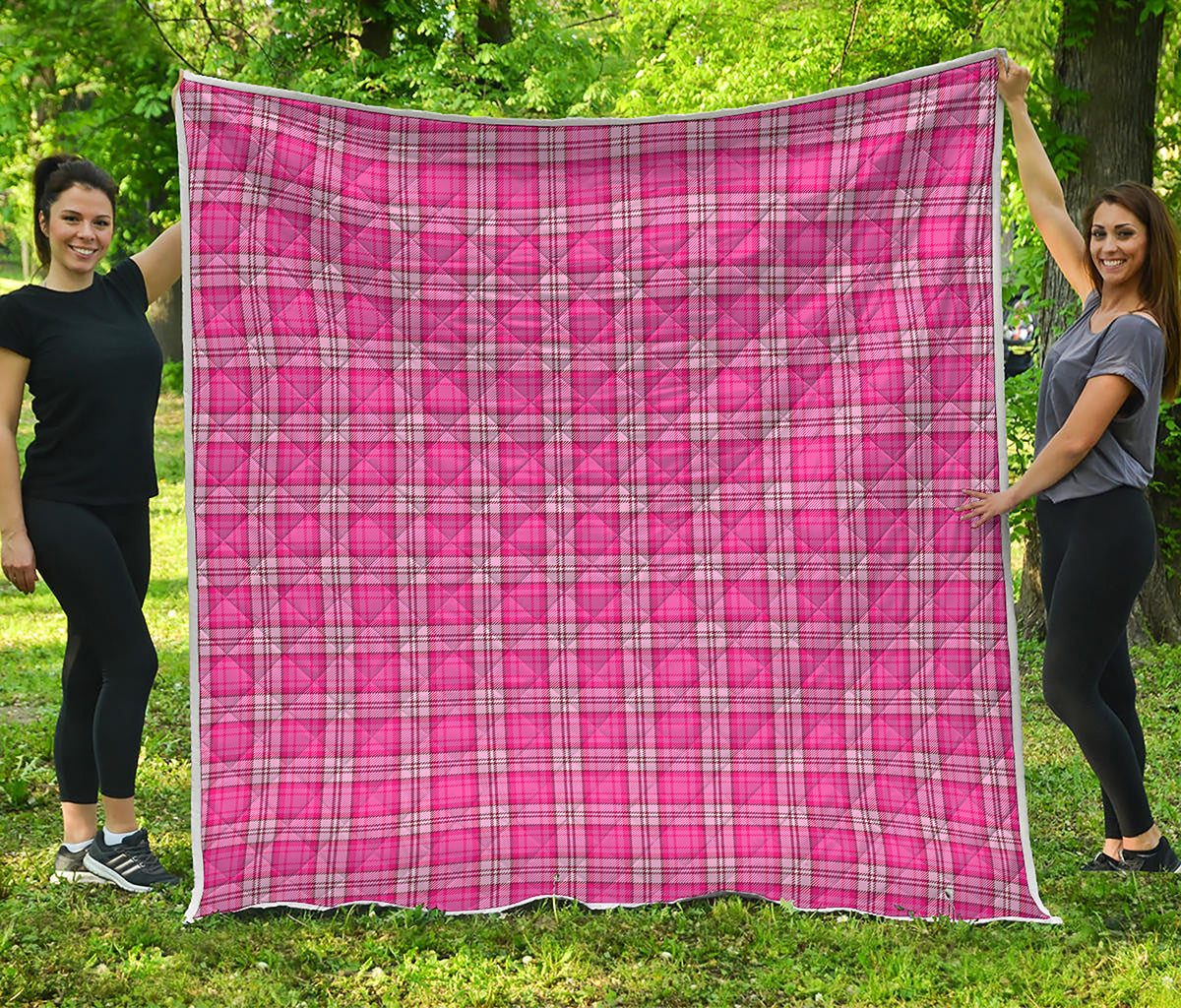 Pink And White Tartan Pattern Print Quilt