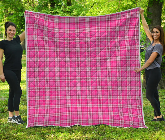 Pink And White Tartan Pattern Print Quilt