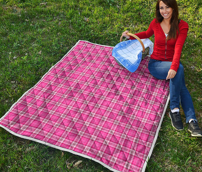 Pink And White Tartan Pattern Print Quilt