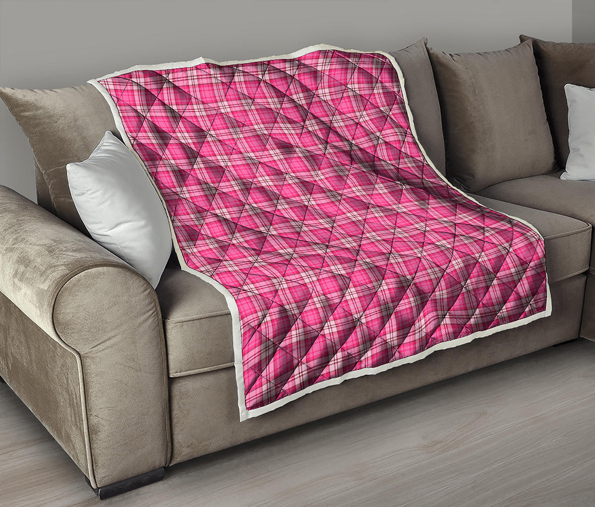Pink And White Tartan Pattern Print Quilt