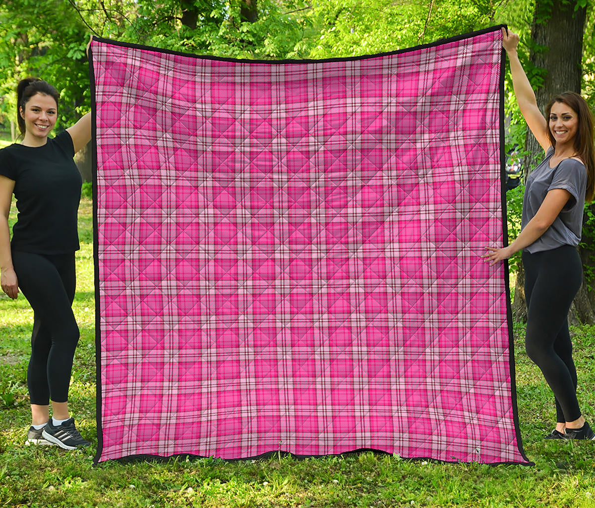 Pink And White Tartan Pattern Print Quilt