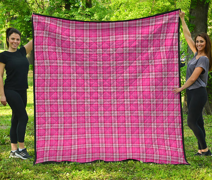 Pink And White Tartan Pattern Print Quilt