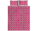 Pink And White Tartan Pattern Print Quilt Bed Set