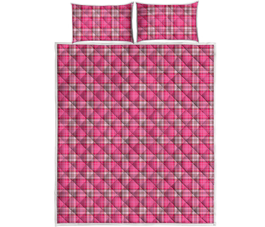 Pink And White Tartan Pattern Print Quilt Bed Set