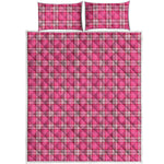 Pink And White Tartan Pattern Print Quilt Bed Set