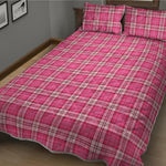 Pink And White Tartan Pattern Print Quilt Bed Set