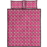 Pink And White Tartan Pattern Print Quilt Bed Set