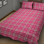 Pink And White Tartan Pattern Print Quilt Bed Set