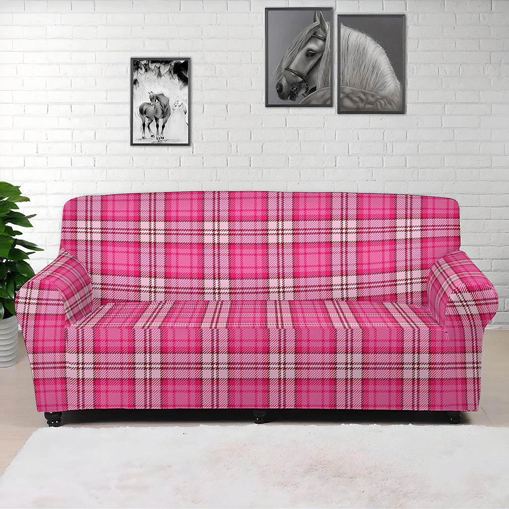 Pink And White Tartan Pattern Print Sofa Cover