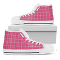Pink And White Tartan Pattern Print White High Top Sneakers