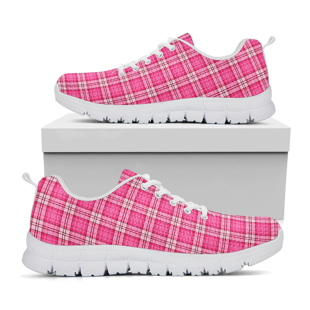 Pink And White Tartan Pattern Print White Sneakers
