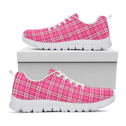 Pink And White Tartan Pattern Print White Sneakers