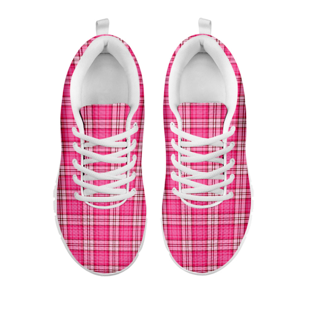 Pink And White Tartan Pattern Print White Sneakers