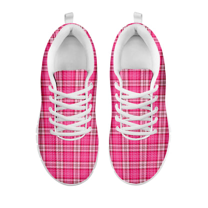 Pink And White Tartan Pattern Print White Sneakers