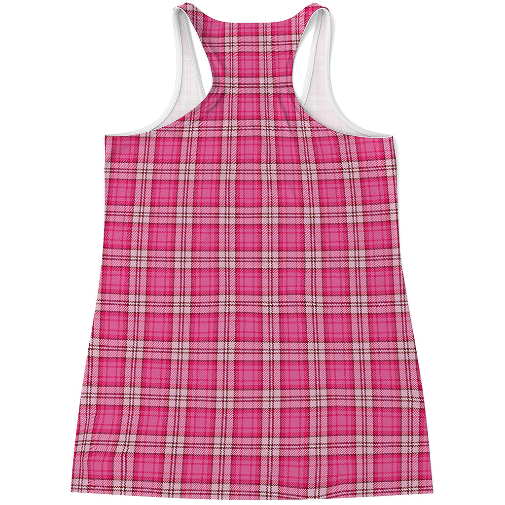 Pink And White Tartan Pattern Print Women's Racerback Tank Top