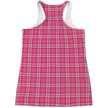 Pink And White Tartan Pattern Print Women's Racerback Tank Top