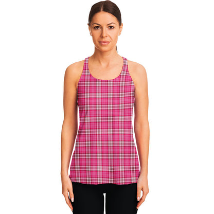 Pink And White Tartan Pattern Print Women's Racerback Tank Top