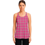 Pink And White Tartan Pattern Print Women's Racerback Tank Top