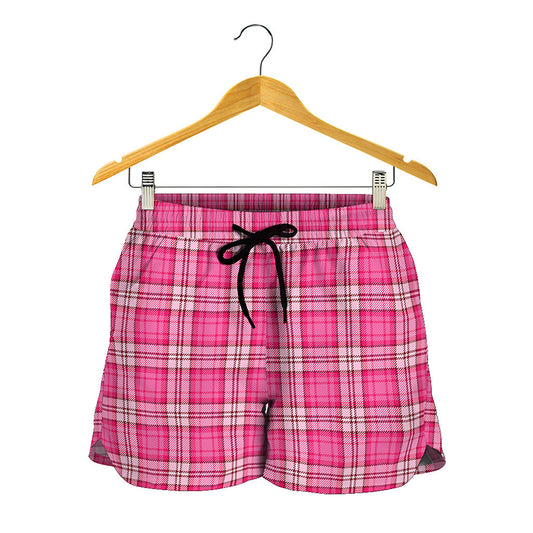 Pink And White Tartan Pattern Print Women's Shorts
