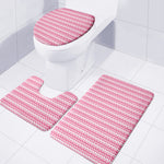 Pink And White Zigzag Pattern Print 3 Piece Bath Mat Set