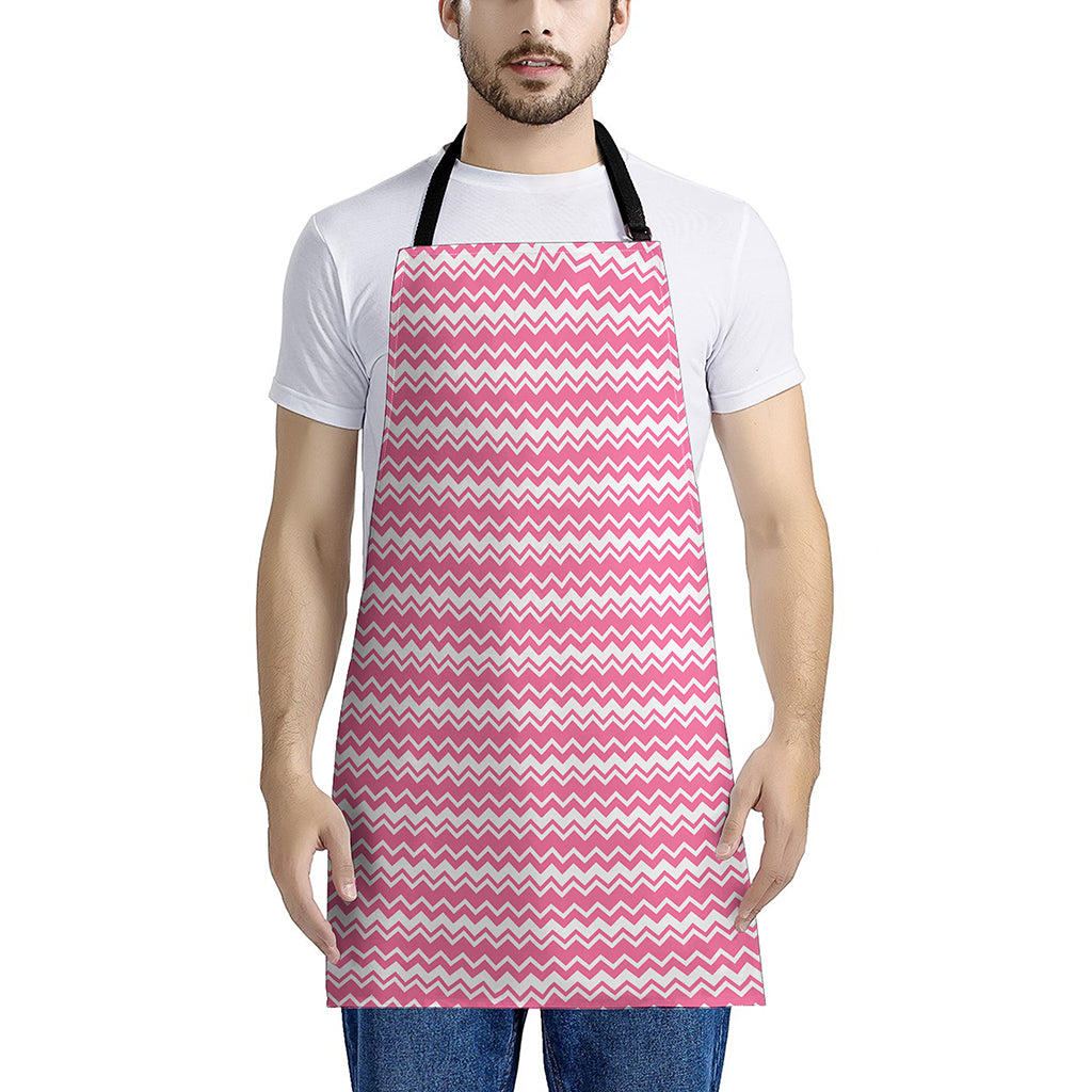 Pink And White Zigzag Pattern Print Apron