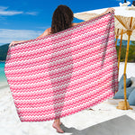 Pink And White Zigzag Pattern Print Beach Sarong Wrap