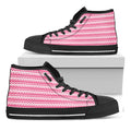 Pink And White Zigzag Pattern Print Black High Top Sneakers