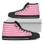 Pink And White Zigzag Pattern Print Black High Top Shoes