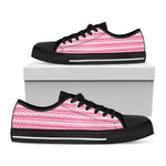Pink And White Zigzag Pattern Print Black Low Top Shoes