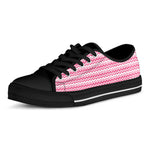 Pink And White Zigzag Pattern Print Black Low Top Shoes