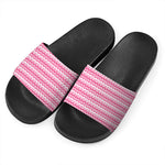 Pink And White Zigzag Pattern Print Black Slide Sandals