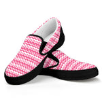 Pink And White Zigzag Pattern Print Black Slip On Shoes