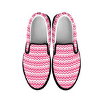 Pink And White Zigzag Pattern Print Black Slip On Shoes