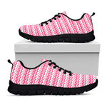 Pink And White Zigzag Pattern Print Black Sneakers