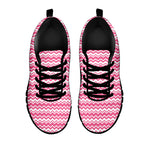 Pink And White Zigzag Pattern Print Black Sneakers
