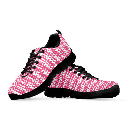 Pink And White Zigzag Pattern Print Black Sneakers