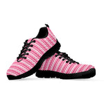 Pink And White Zigzag Pattern Print Black Sneakers