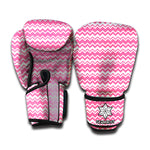 Pink And White Zigzag Pattern Print Boxing Gloves