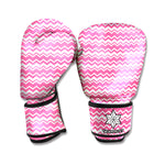 Pink And White Zigzag Pattern Print Boxing Gloves
