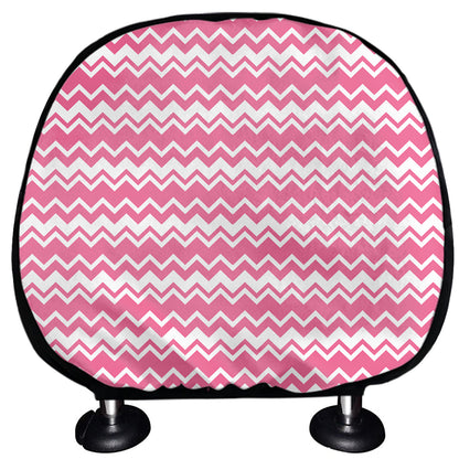 Pink And White Zigzag Pattern Print Car Headrest Covers
